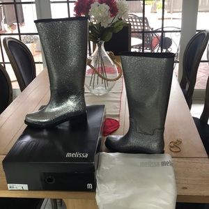 Melissa Fullness silver glitter rain boot